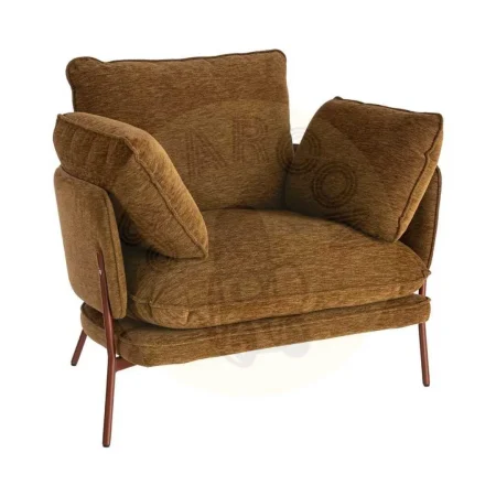 Sillón tapizado en tejido marrón claro con estructura metálica y 2 cojines 95x80x79cm - Ixia - 616365IX - foto-secundaria-9