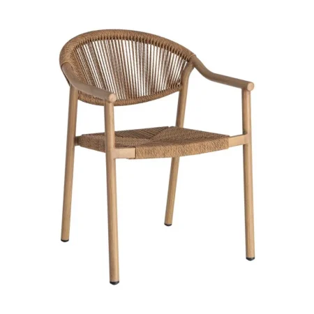 Silla apilable aluminio y ratán PE efecto madera asiento 45cm 56.50x62.50x80.50cm - Ixia - 616371IX - foto-blanco