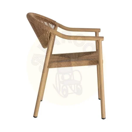 Silla apilable aluminio y ratán PE efecto madera asiento 45cm 56.50x62.50x80.50cm - Ixia - 616371IX - foto-secundaria-3
