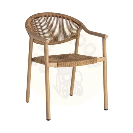 Silla apilable aluminio y ratán PE efecto madera asiento 45cm 56.50x62.50x80.50cm - Ixia - 616371IX - foto-secundaria-9