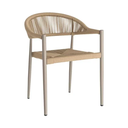 Silla apilable en aluminio y ratán PE beige apta para exterior 56x58x76cm - Ixia - 616382IX - foto-blanco