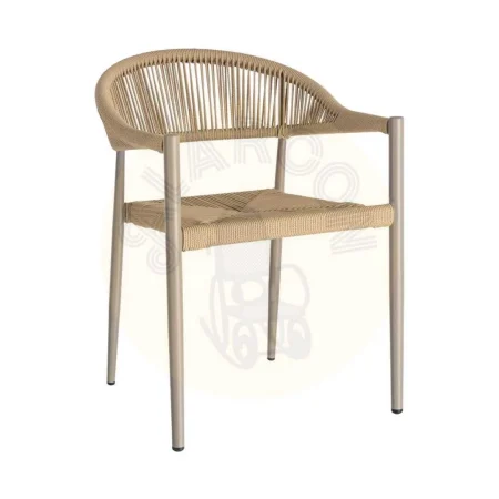 Silla apilable en aluminio y ratán PE beige apta para exterior 56x58x76cm - Ixia - 616382IX - foto-secundaria-6