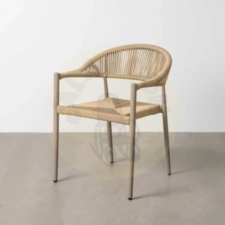 Silla apilable en aluminio y ratán PE beige apta para exterior 56x58x76cm - Ixia - 616382IX - foto-secundaria-7