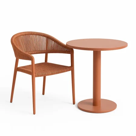 Silla apilable de aluminio y ratán PE terracota apta para exterior 56x58x76cm - Ixia - 616383IX - foto-blanco