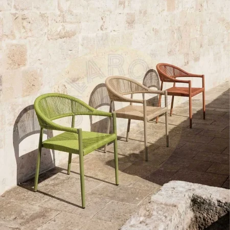 Silla apilable de aluminio y ratán PE verde para exterior certificada EN16139 56x58x76cm - Ixia - 616384IX - foto-secundaria-11