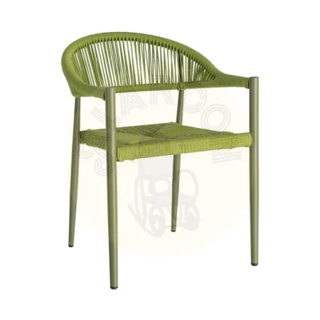 Silla apilable de aluminio y ratán PE verde para exterior certificada EN16139 56x58x76cm - Ixia - 616384IX - foto-secundaria-9