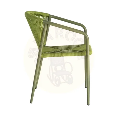 Silla apilable de aluminio y ratán PE verde apta para exterior 57x60x77.50cm - Ixia - 616387IX - foto-secundaria-3