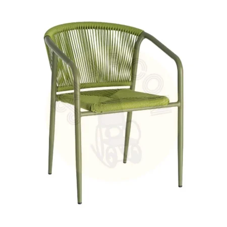 Silla apilable de aluminio y ratán PE verde apta para exterior 57x60x77.50cm - Ixia - 616387IX - foto-secundaria-9