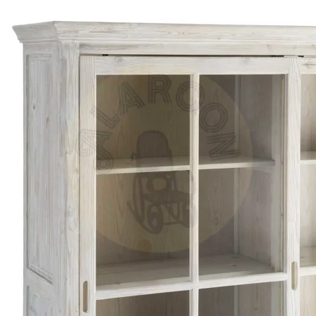 Alacena blanco rozado en madera de pino con puertas y cajones y cristal 180x44x240cm - Ixia - 616392IX - foto-secundaria-1