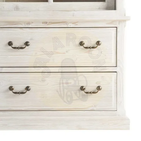 Alacena blanco rozado en madera de pino con puertas y cajones y cristal 180x44x240cm - Ixia - 616392IX - foto-secundaria-4