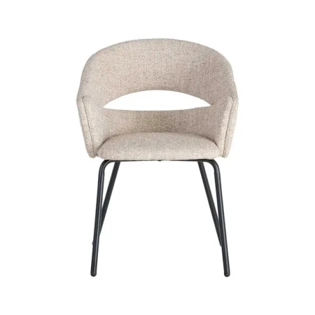 Silla con brazos beige tapizada en tejido 100% poliéster con estructura de hierro 59x61x82cm - Ixia - 616393IX - foto-blanco