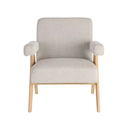 Sillón beige tapizado en tejido poliéster con estructura en plywood y patas de madera 74x76x85cm - Ixia - 616422IX - foto-blanco