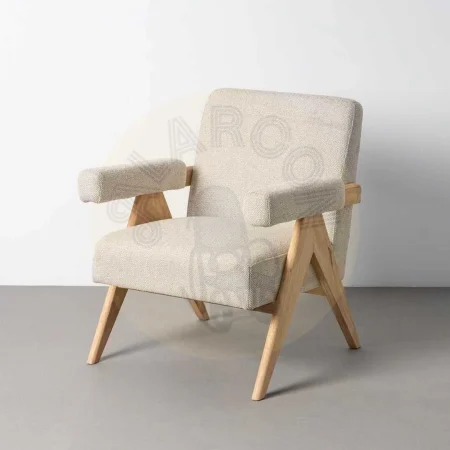 Sillón beige tapizado en tejido poliéster con estructura en plywood y patas de madera 74x76x85cm - Ixia - 616422IX - foto-secundaria-10