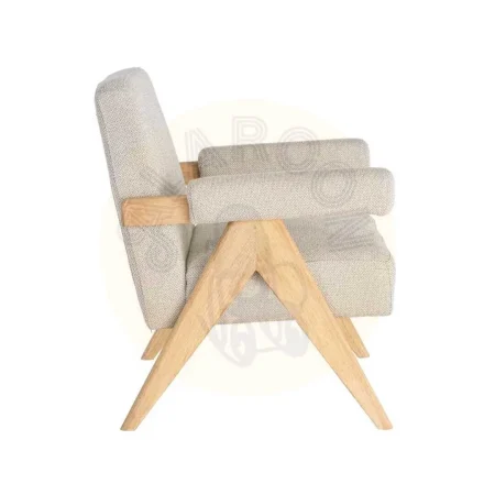 Sillón beige tapizado en tejido poliéster con estructura en plywood y patas de madera 74x76x85cm - Ixia - 616422IX - foto-secundaria-3