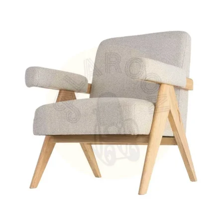 Sillón beige tapizado en tejido poliéster con estructura en plywood y patas de madera 74x76x85cm - Ixia - 616422IX - foto-secundaria-5