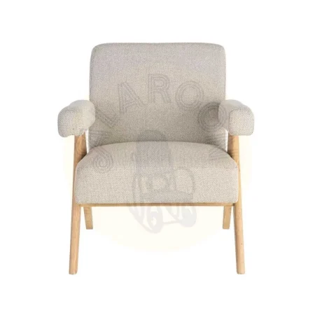 Sillón beige tapizado en tejido poliéster con estructura en plywood y patas de madera 74x76x85cm - Ixia - 616422IX - foto-secundaria-6