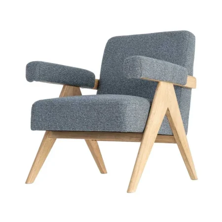 Sillón azul tapizado en poliéster con estructura plywood y patas de madera de caucho 74x76x85cm - Ixia - 616423IX - foto-blanco