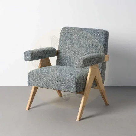 Sillón azul tapizado en poliéster con estructura plywood y patas de madera de caucho 74x76x85cm - Ixia - 616423IX - foto-secundaria-10
