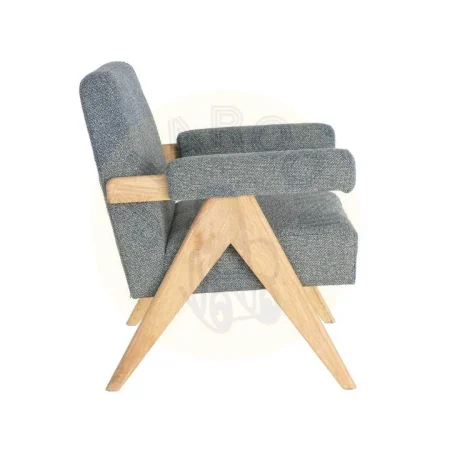 Sillón azul tapizado en poliéster con estructura plywood y patas de madera de caucho 74x76x85cm - Ixia - 616423IX - foto-secundaria-3