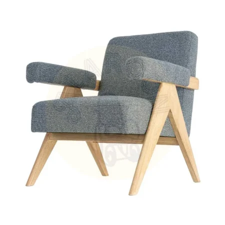 Sillón azul tapizado en poliéster con estructura plywood y patas de madera de caucho 74x76x85cm - Ixia - 616423IX - foto-secundaria-5