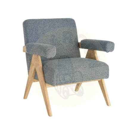 Sillón azul tapizado en poliéster con estructura plywood y patas de madera de caucho 74x76x85cm - Ixia - 616423IX - foto-secundaria-9