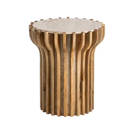 Mesa auxiliar en madera de mango y mármol 53x53x62cm - Ixia - 616440IX - foto-blanco