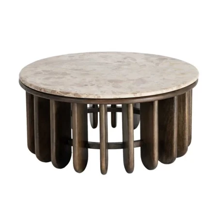 Mesa de centro madera de mango y mármol para salón 90x90x42cm - Ixia - 616443IX - foto-blanco
