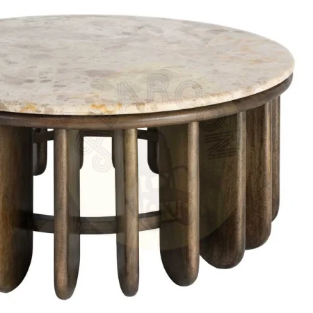 Mesa de centro madera de mango y mármol para salón 90x90x42cm - Ixia - 616443IX - foto-secundaria-1