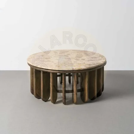 Mesa de centro madera de mango y mármol para salón 90x90x42cm - Ixia - 616443IX - foto-secundaria-7
