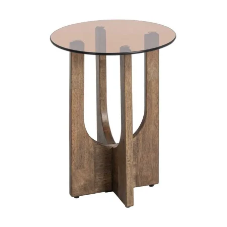 Mesa auxiliar marrón en madera de caucho y cristal templado 40x40x51cm - Ixia - 616454IX - foto-blanco