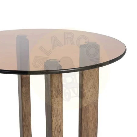 Mesa auxiliar marrón en madera de caucho y cristal templado 40x40x51cm - Ixia - 616454IX - foto-secundaria-1