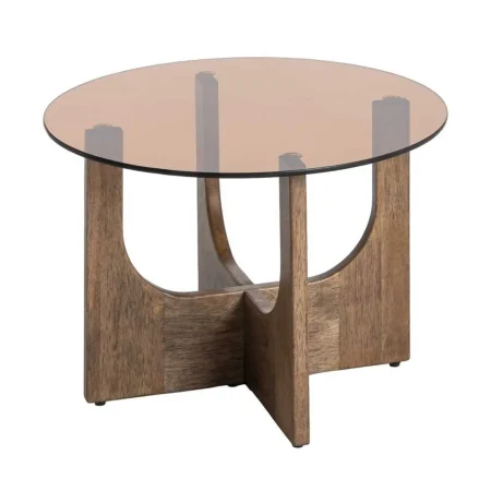 Mesa de centro marrón en madera de caucho y cristal templado 60x60x41cm - Ixia - 616455IX - foto-blanco