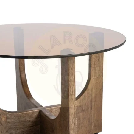 Mesa de centro marrón en madera de caucho y cristal templado 60x60x41cm - Ixia - 616455IX - foto-secundaria-1