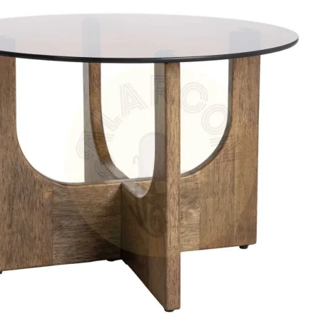 Mesa de centro marrón en madera de caucho y cristal templado 60x60x41cm - Ixia - 616455IX - foto-secundaria-3