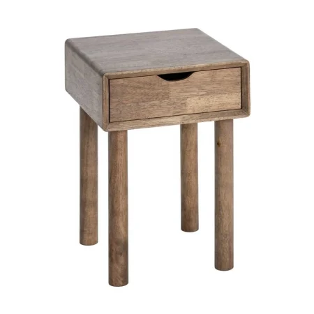 Mesita auxiliar en madera de caucho marrón con cajón 40x40x55cm - Ixia - 616456IX - foto-blanco