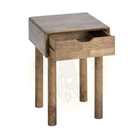 Mesita auxiliar en madera de caucho marrón con cajón 40x40x55cm - Ixia - 616456IX - foto-secundaria-1