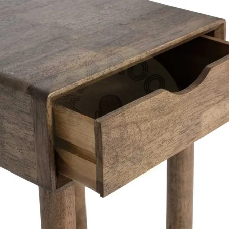 Mesita auxiliar en madera de caucho marrón con cajón 40x40x55cm - Ixia - 616456IX - foto-secundaria-4