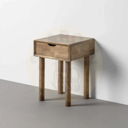 Mesita auxiliar en madera de caucho marrón con cajón 40x40x55cm - Ixia - 616456IX - foto-secundaria-8