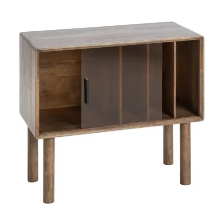 Mueble auxiliar marrón en madera de caucho y cristal templado 80x38x70cm - Ixia - 616457IX - foto-blanco