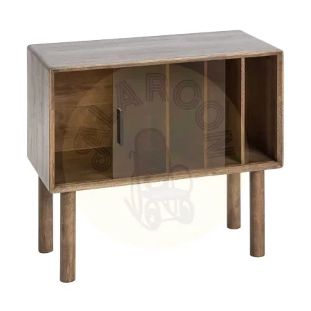 Mueble auxiliar marrón en madera de caucho y cristal templado 80x38x70cm - Ixia - 616457IX - foto-secundaria-1