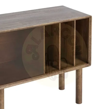 Mueble auxiliar marrón en madera de caucho y cristal templado 80x38x70cm - Ixia - 616457IX - foto-secundaria-2