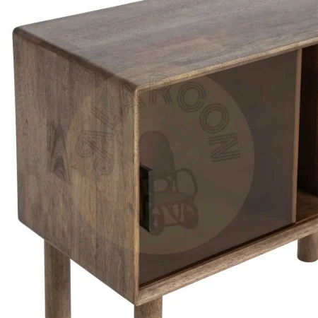 Mueble auxiliar marrón en madera de caucho y cristal templado 80x38x70cm - Ixia - 616457IX - foto-secundaria-3
