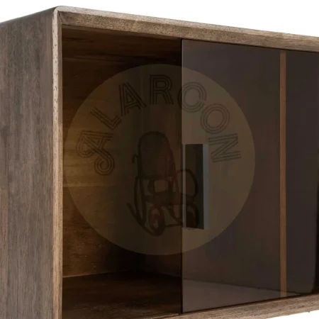 Mueble auxiliar marrón en madera de caucho y cristal templado 80x38x70cm - Ixia - 616457IX - foto-secundaria-5