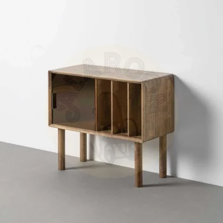 Mueble auxiliar marrón en madera de caucho y cristal templado 80x38x70cm - Ixia - 616457IX - foto-secundaria-9