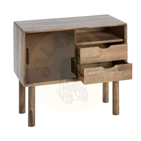Mueble auxiliar marrón en madera de caucho y cristal templado con cajón 80x38x70cm - Ixia - 616458IX - foto-secundaria-1