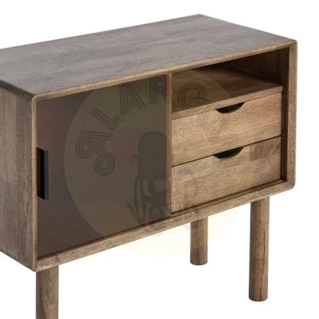 Mueble auxiliar marrón en madera de caucho y cristal templado con cajón 80x38x70cm - Ixia - 616458IX - foto-secundaria-2