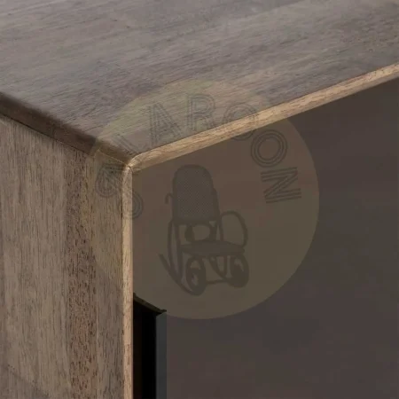 Mueble auxiliar marrón en madera de caucho y cristal templado con cajón 80x38x70cm - Ixia - 616458IX - foto-secundaria-3