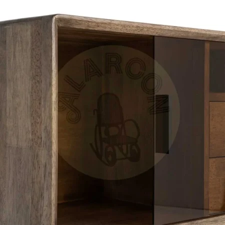Mueble auxiliar marrón en madera de caucho y cristal templado con cajón 80x38x70cm - Ixia - 616458IX - foto-secundaria-4