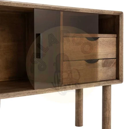 Mueble auxiliar marrón en madera de caucho y cristal templado con cajón 80x38x70cm - Ixia - 616458IX - foto-secundaria-5