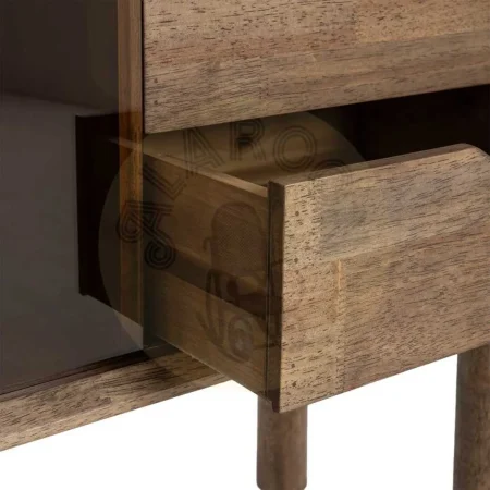 Mueble auxiliar marrón en madera de caucho y cristal templado con cajón 80x38x70cm - Ixia - 616458IX - foto-secundaria-6